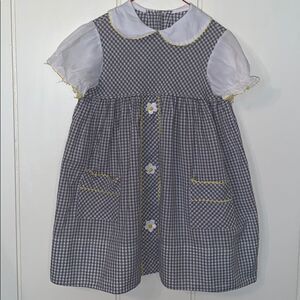 Vtg homemade white/gray/yellow little girl dress